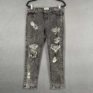 One Teaspoon Awesome Baggies Jeans Womens 28 Black Distressed Ripped Relaxed Fit